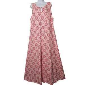 Talbots Pink Red Geometric Medallion Sleeveless Maxi Dress Resort Plus Size 2X